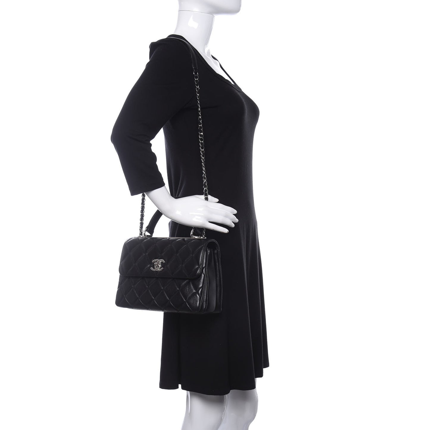 Lambskin Quilted Small Trendy CC Dual Handle Flap Bag Black