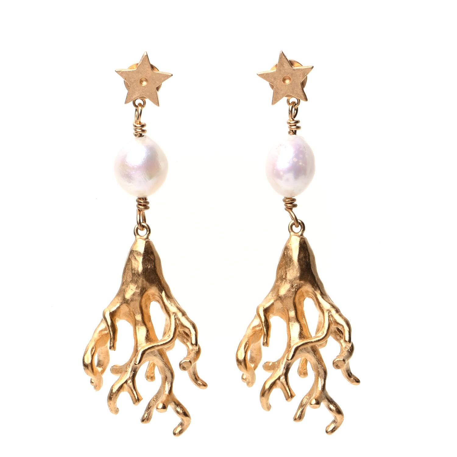 Christian Dior Pearl Corail Star Drop Earrings Gold 1 of 4
