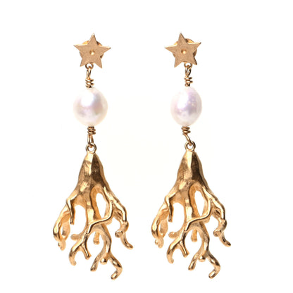 Christian Dior Pearl Corail Star Drop Earrings Gold 1 of 4