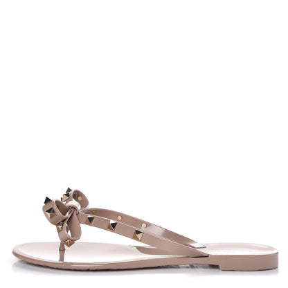 Valentino Garavani PVC Jelly Rockstud Bow Thong Sandals 38 Poudre 1 of 8