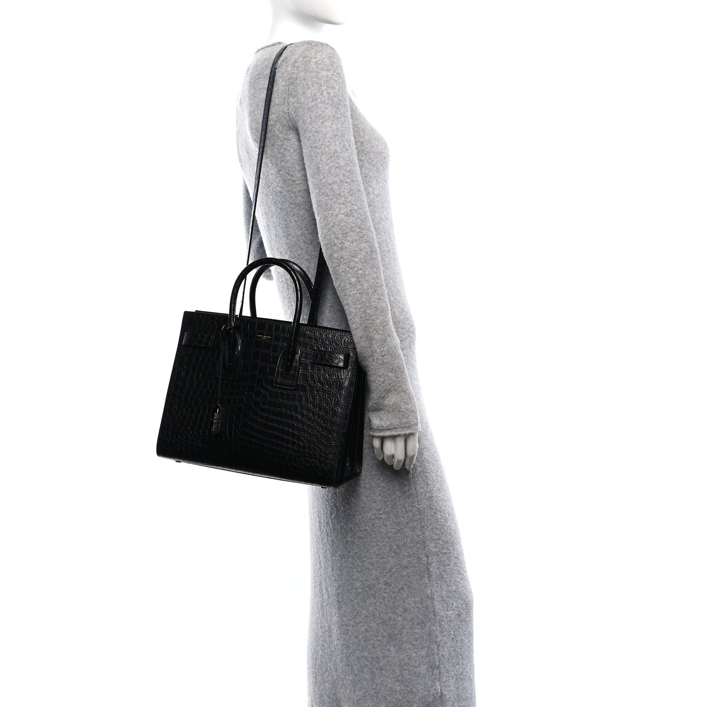 Calfskin Crocodile Embossed Small Sac de Jour Black