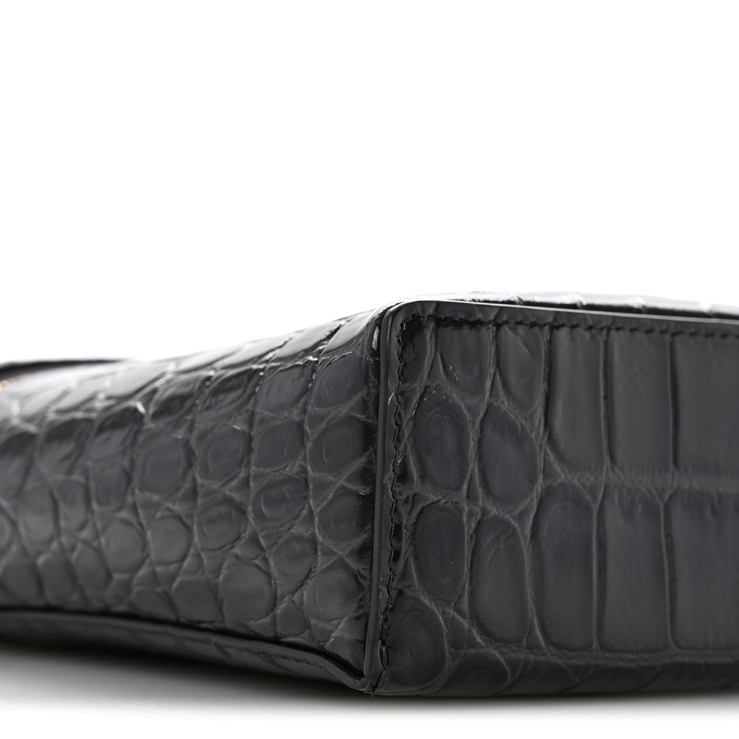 Calfskin Crocodile Embossed Top Handle Vanity Case With Chain Black Grey