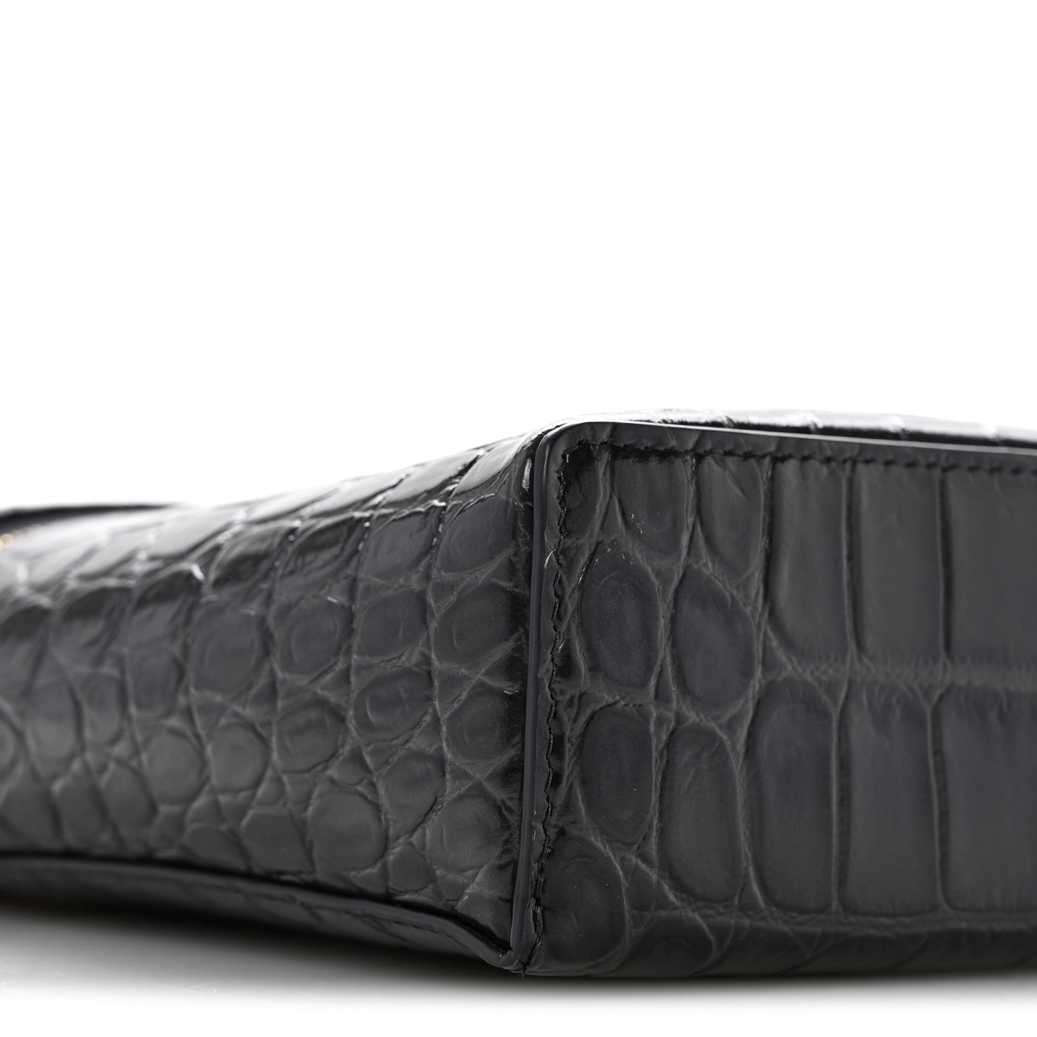Chanel Calfskin Crocodile Embossed Top Handle Vanity Case With Chain Black Grey 9 of 11