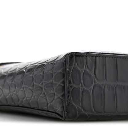 Chanel Calfskin Crocodile Embossed Top Handle Vanity Case With Chain Black Grey 9 of 11