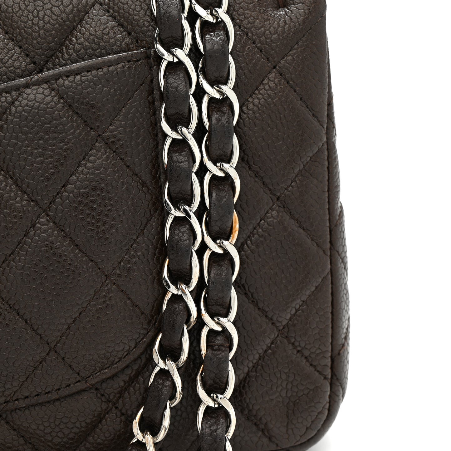 Caviar Quilted Medium Double Flap Brown