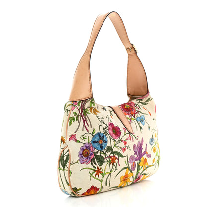 Gucci Canvas Beaded Floral Flora Small Jackie O Hobo White 3 of 17