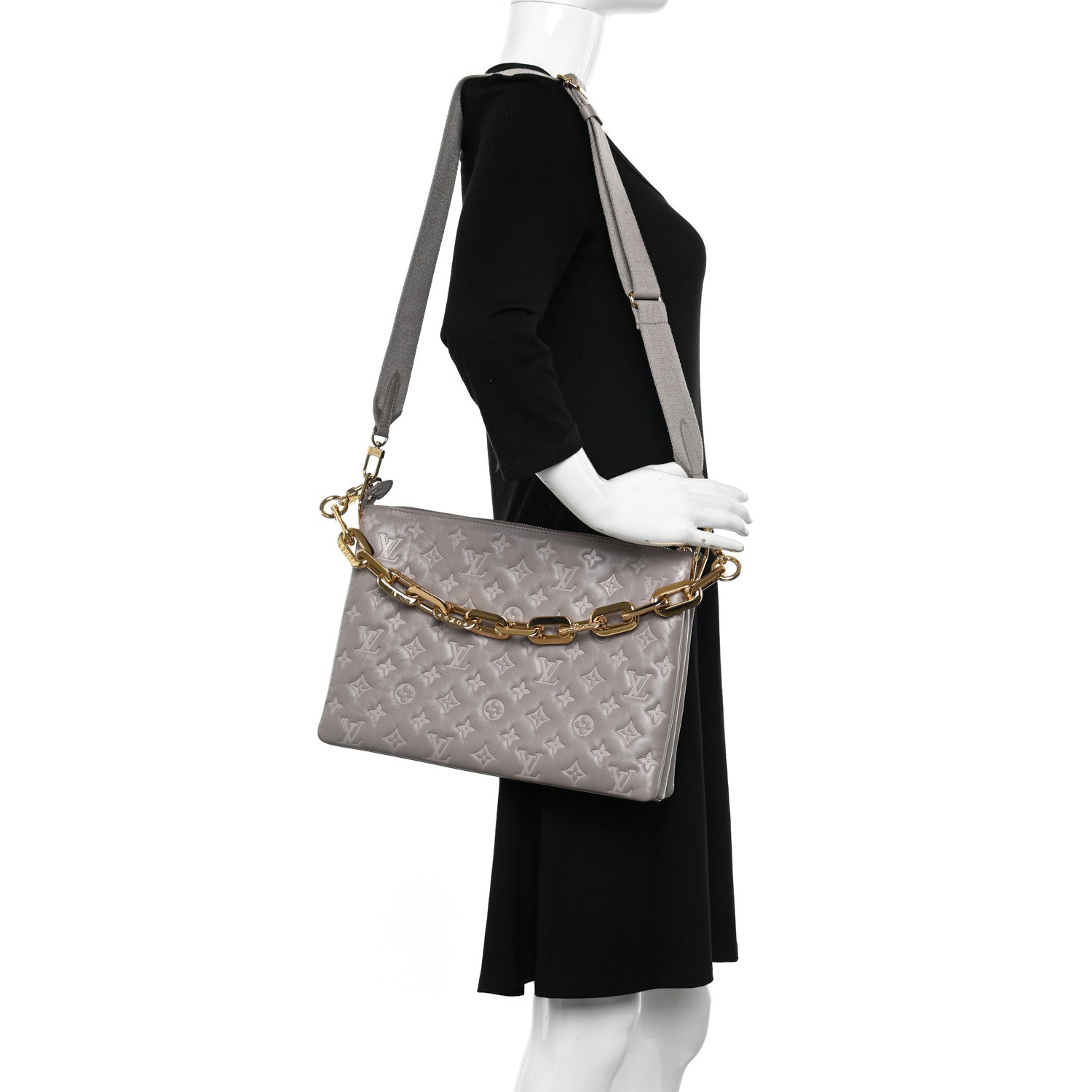 Louis Vuitton Lambskin Embossed Monogram Coussin MM Grey 2 of 12