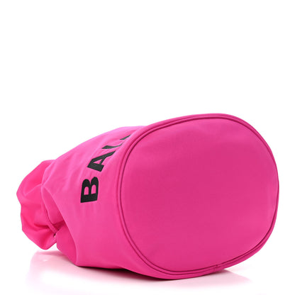 Balenciaga Recycled Sport Nylon Logo Embroidered Small Wheel Drawstring Bucket Bag Fuchsia Black 3 of 4