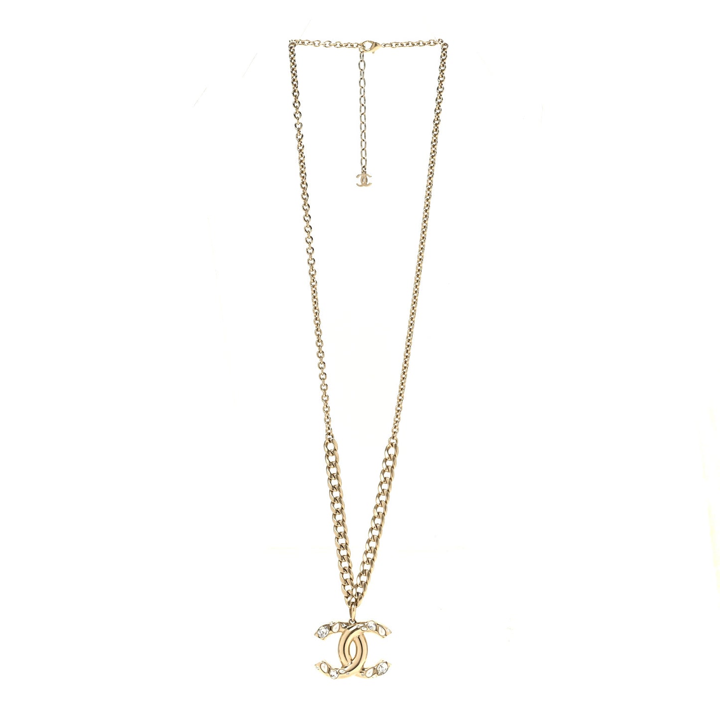 Crystal Pearl CC Pendant Necklace Gold