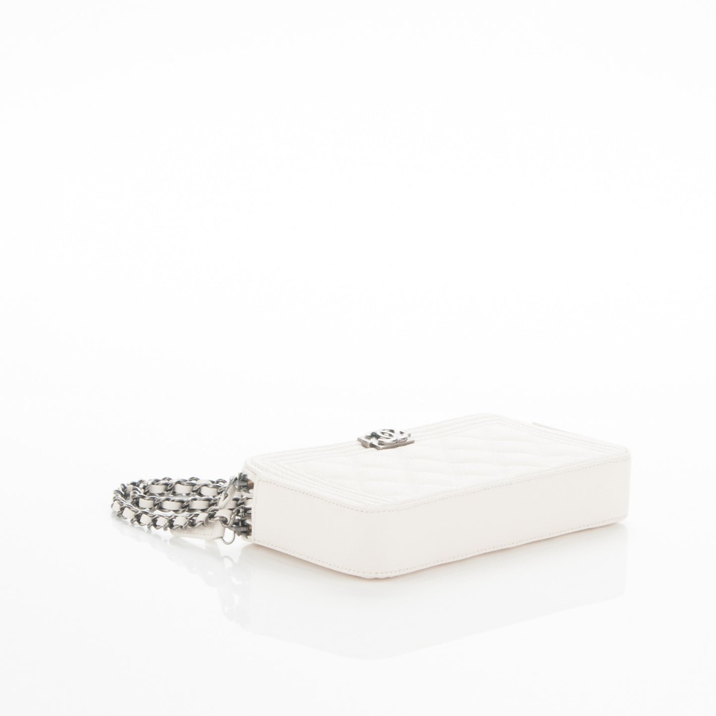 Caviar Quilted Small Boy Clutch With Chain Ivory