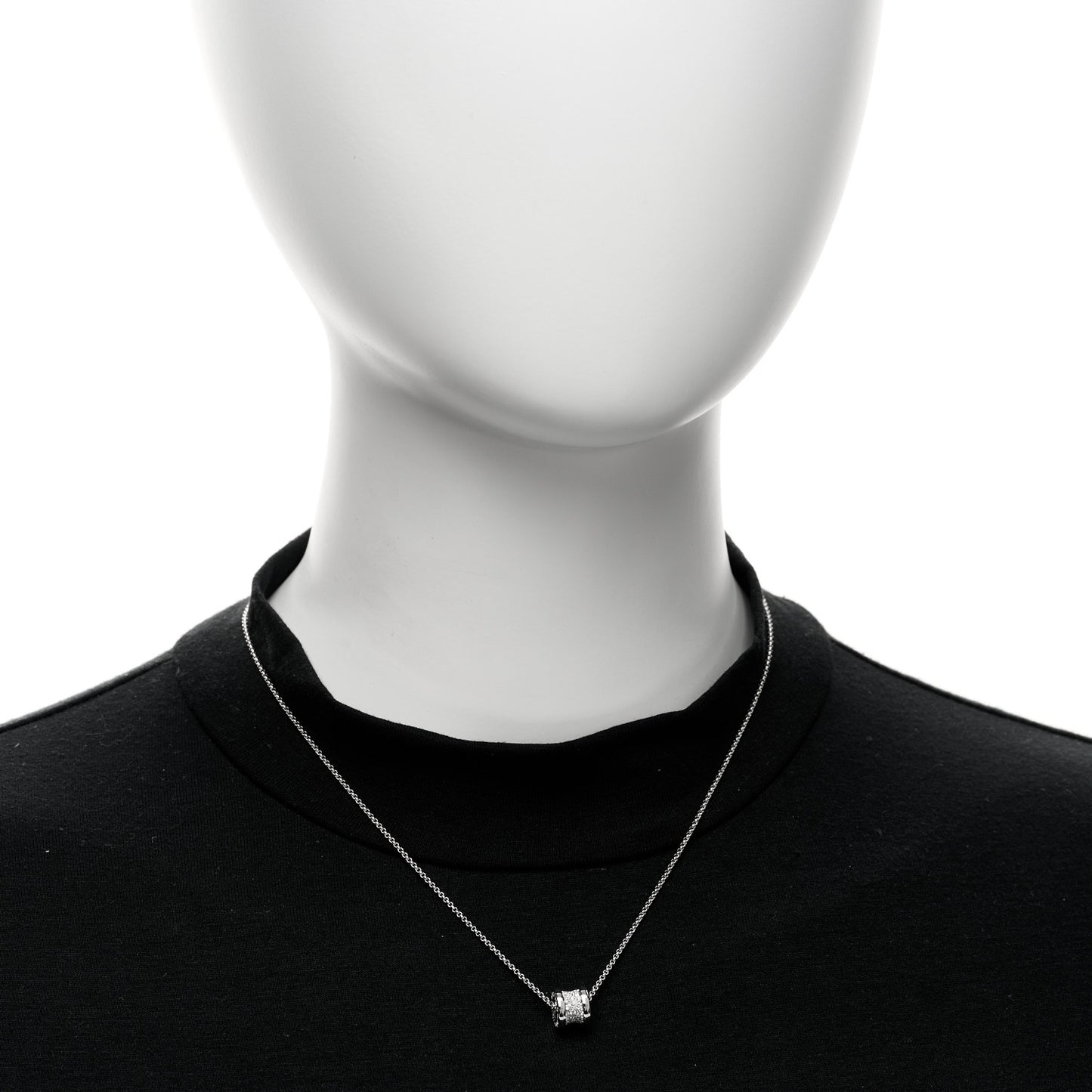 18K White Gold Diamond Small B.Zero1 Pave Pendant Necklace