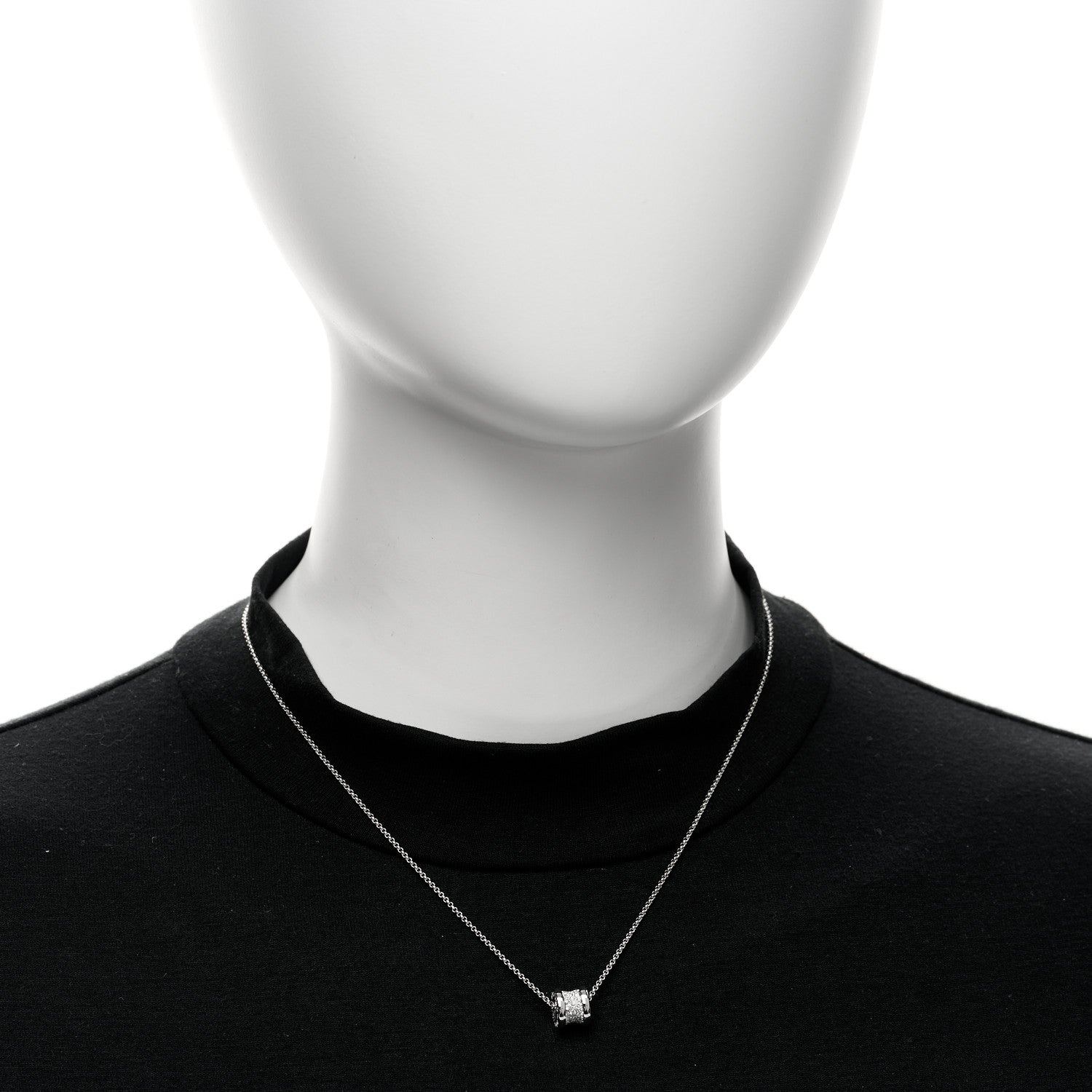Bulgari 18K White Gold Diamond Small B.Zero1 Pave Pendant Necklace 2 of 5