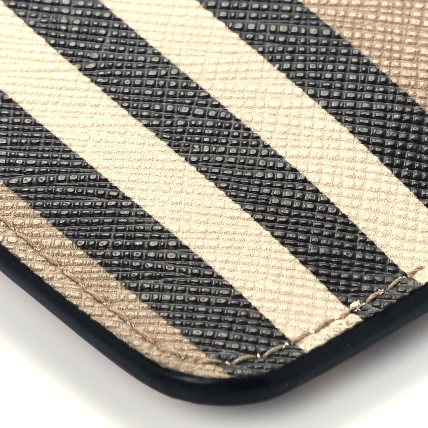 E-Canvas Calfskin Icon Stripe Zip Coin Case Archive Beige