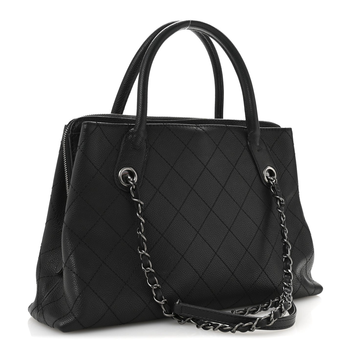 Grained Vegetal Calfskin Small Urban Shopping Tote Black