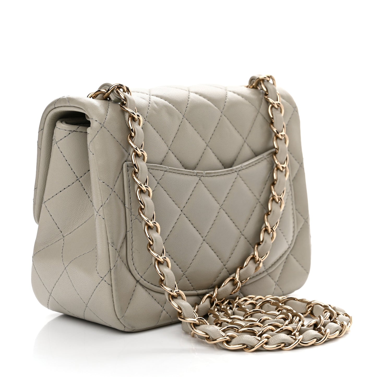Lambskin Quilted Mini Square Flap Grey