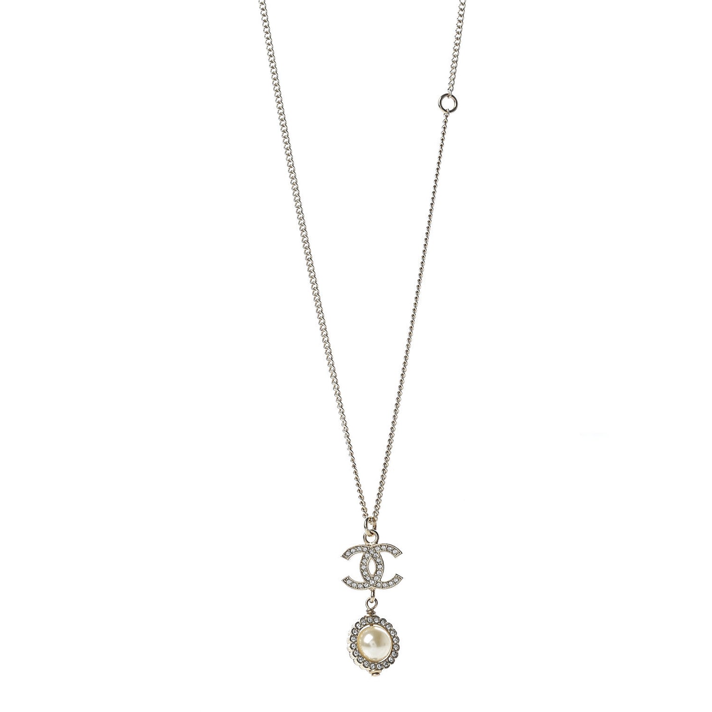 Crystal CC Pearl Drop Necklace Gold
