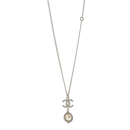 Chanel Crystal CC Pearl Drop Necklace Gold 1 of 5