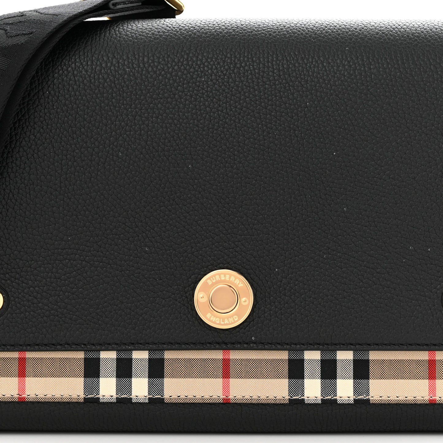 Coated Canvas Calfskin Vintage Check Medium Note Crossbody Bag Black
