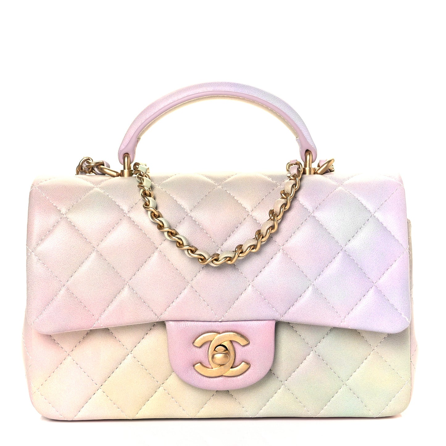 Lambskin Quilted Ombre Mini Top Handle Rectangular Flap Pink Multicolor