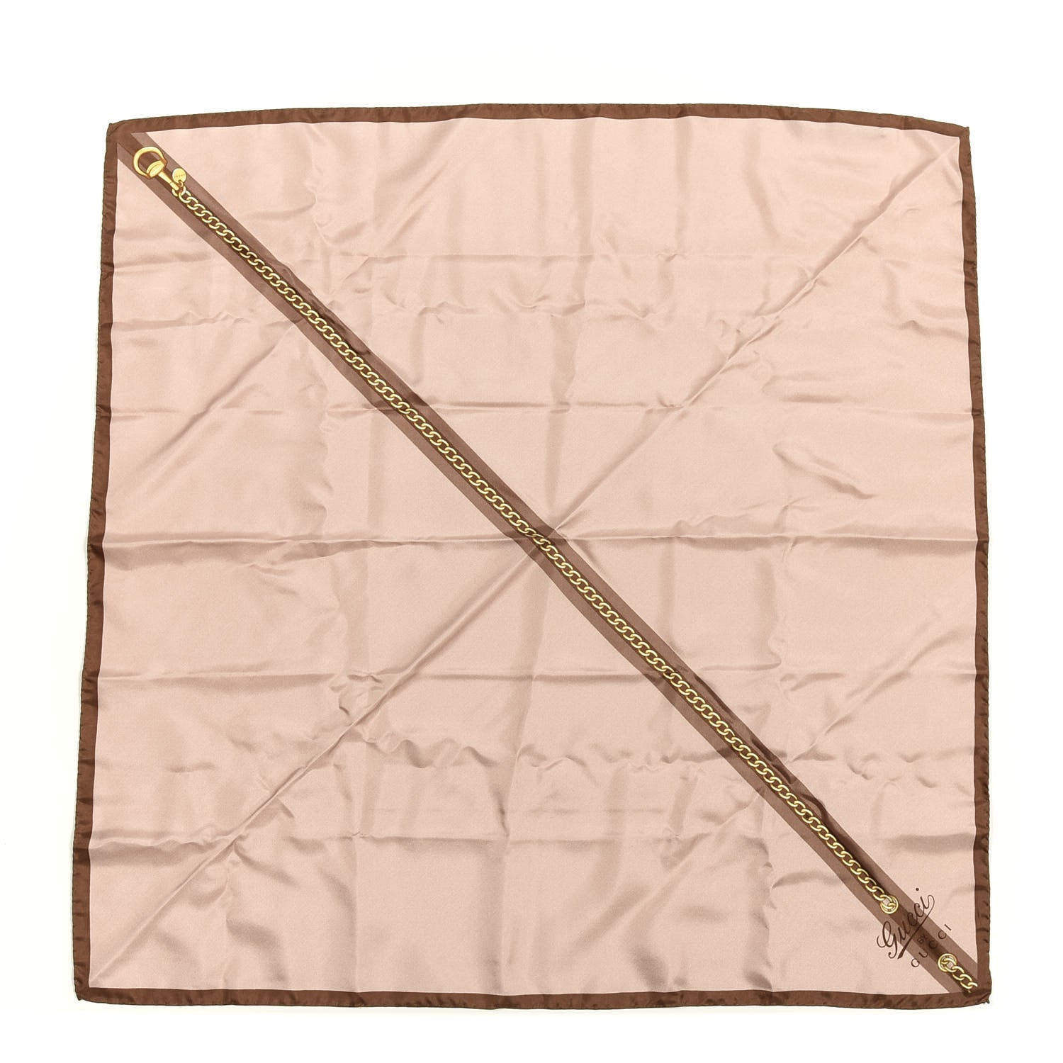 Gucci Silk Square Chain Scarf Pink Brown 1 of 3