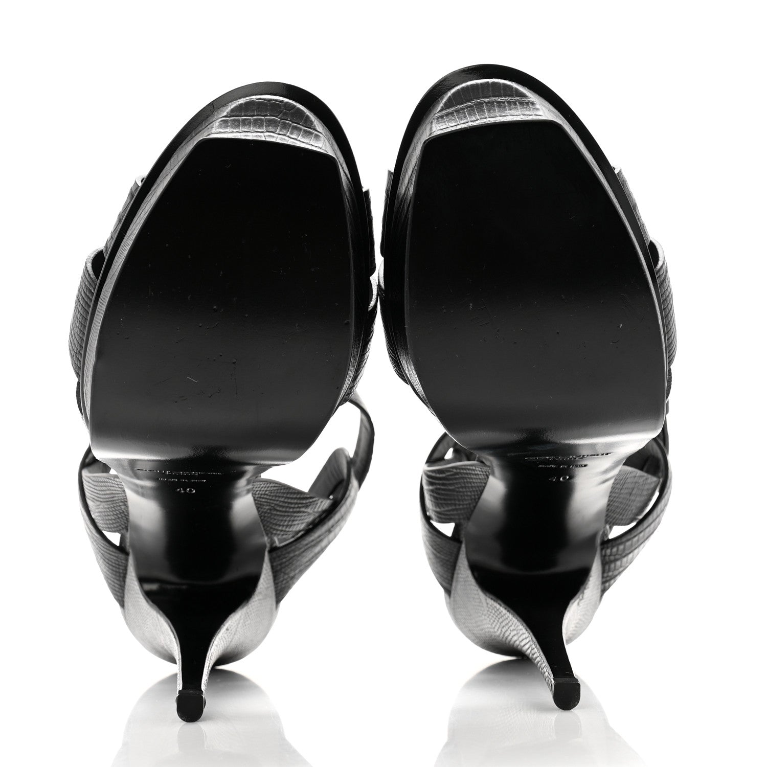 Saint Laurent Calfskin Embossed Crocodile Tribute 105 Platform Sandals 40 Black 5 of 11