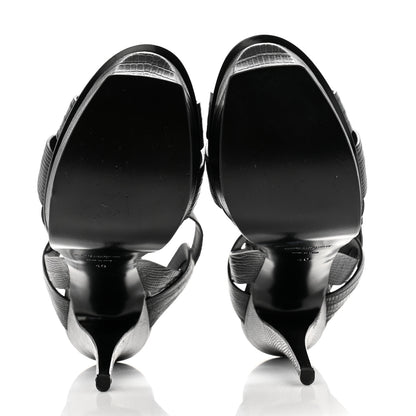 Saint Laurent Calfskin Embossed Crocodile Tribute 105 Platform Sandals 40 Black 5 of 11