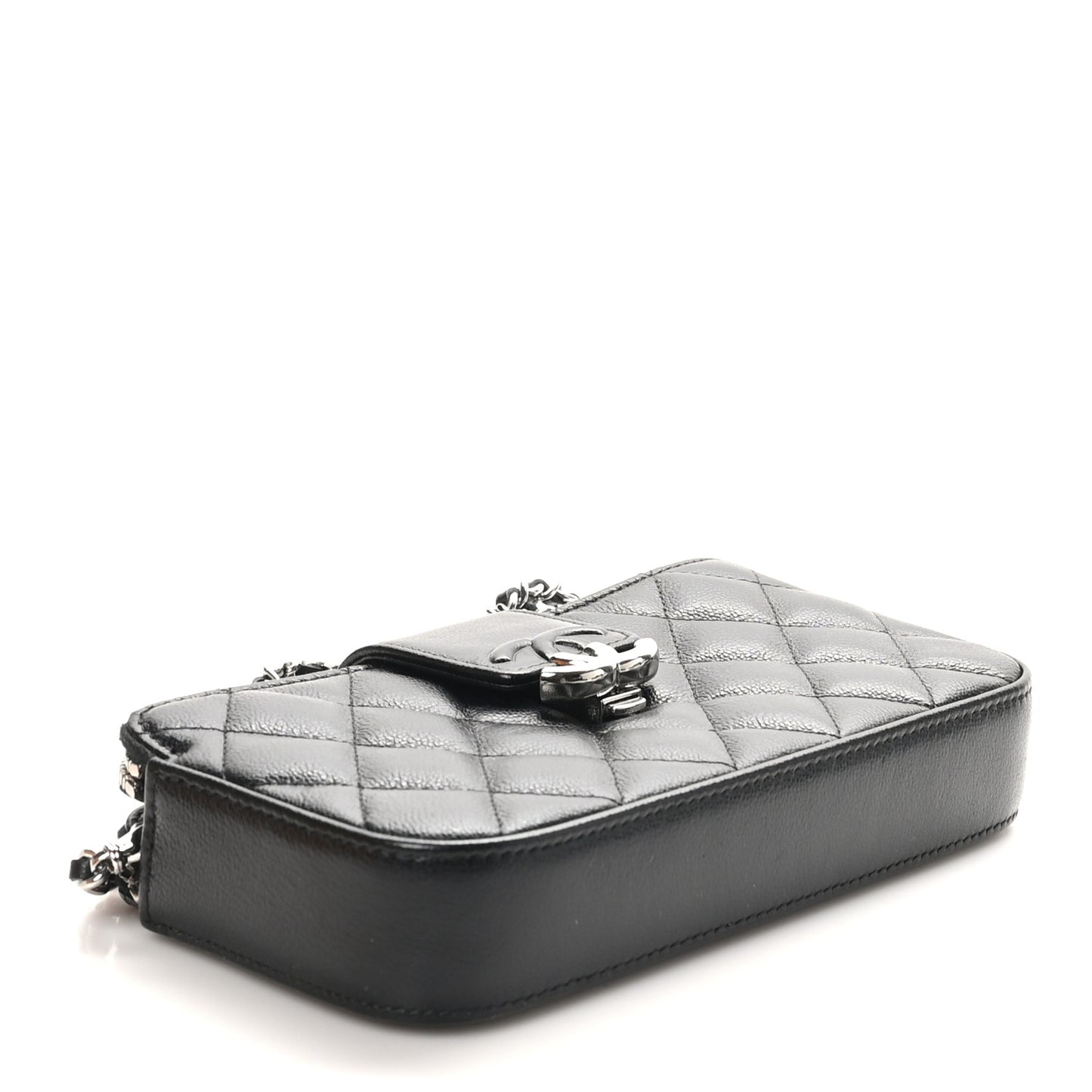Grained Calfskin Quilted CC Box Clutch With Chain Black