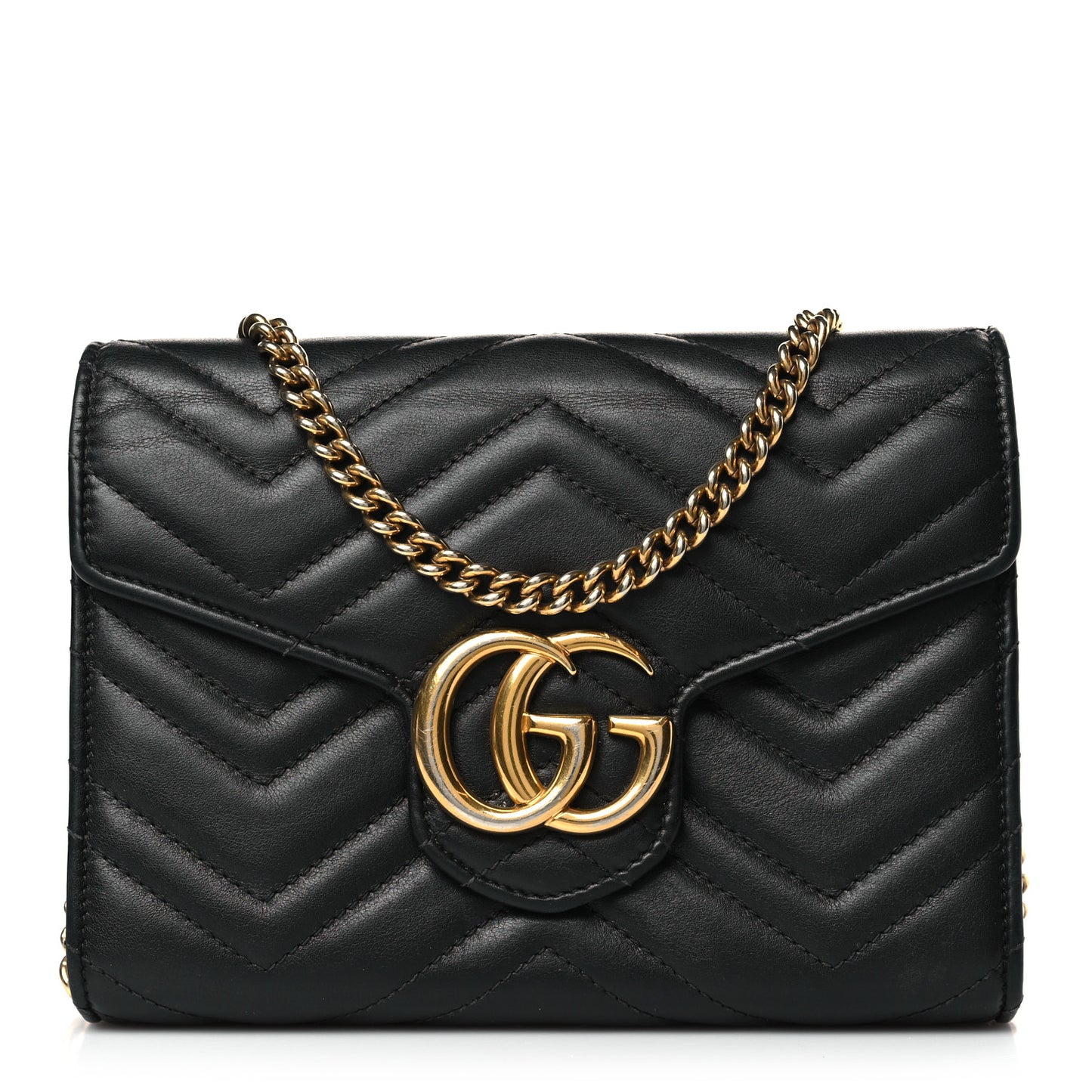 Calfskin Matelasse GG Marmont Chain Wallet Black