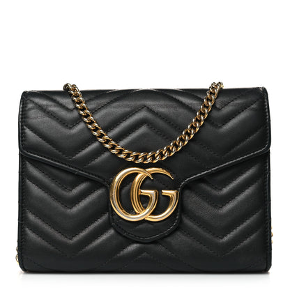 Gucci Calfskin Matelasse GG Marmont Chain Wallet Black 1 of 9