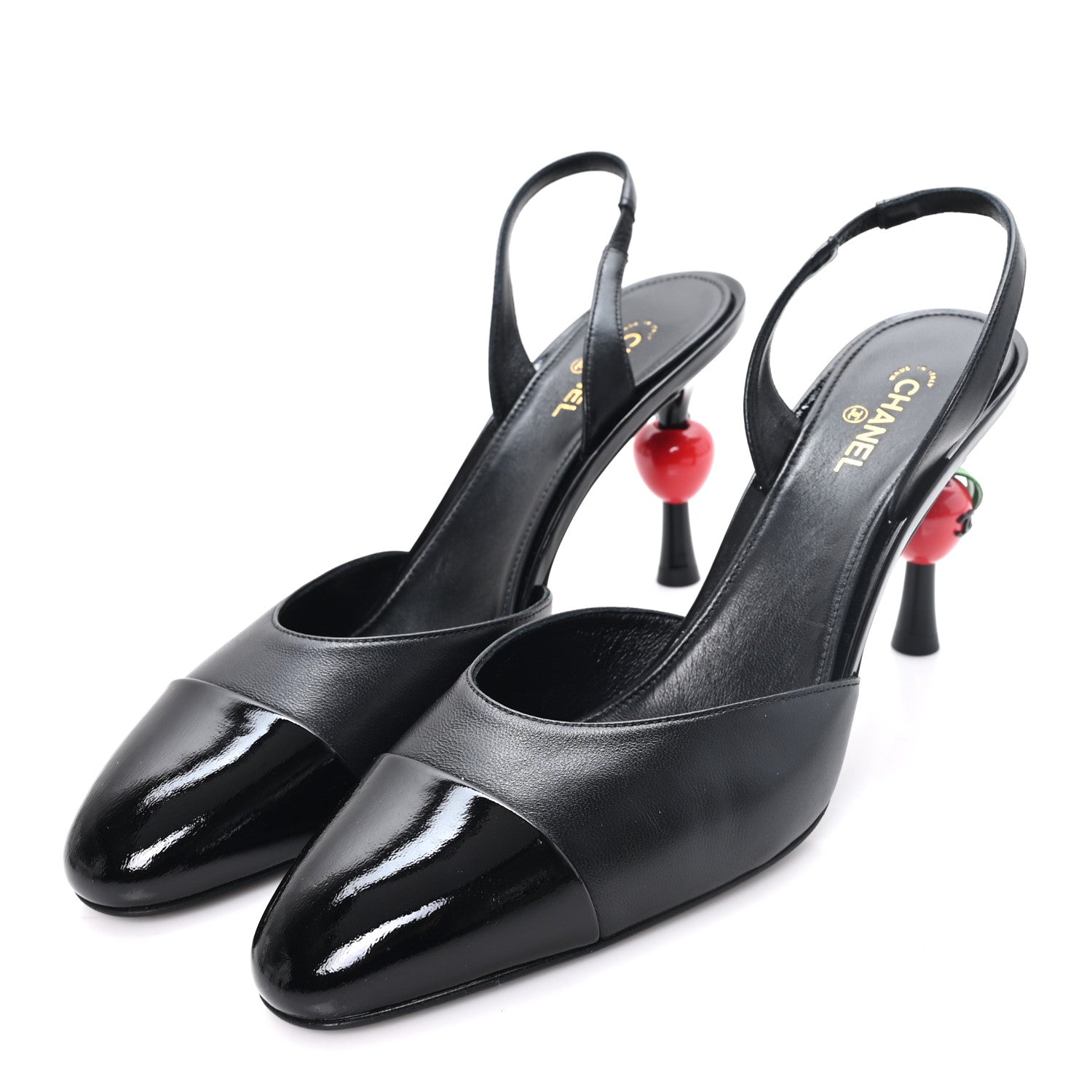 Chanel Lambskin Patent Cap Toe CC Apple Slingback Pumps 41 Black 3 of 8