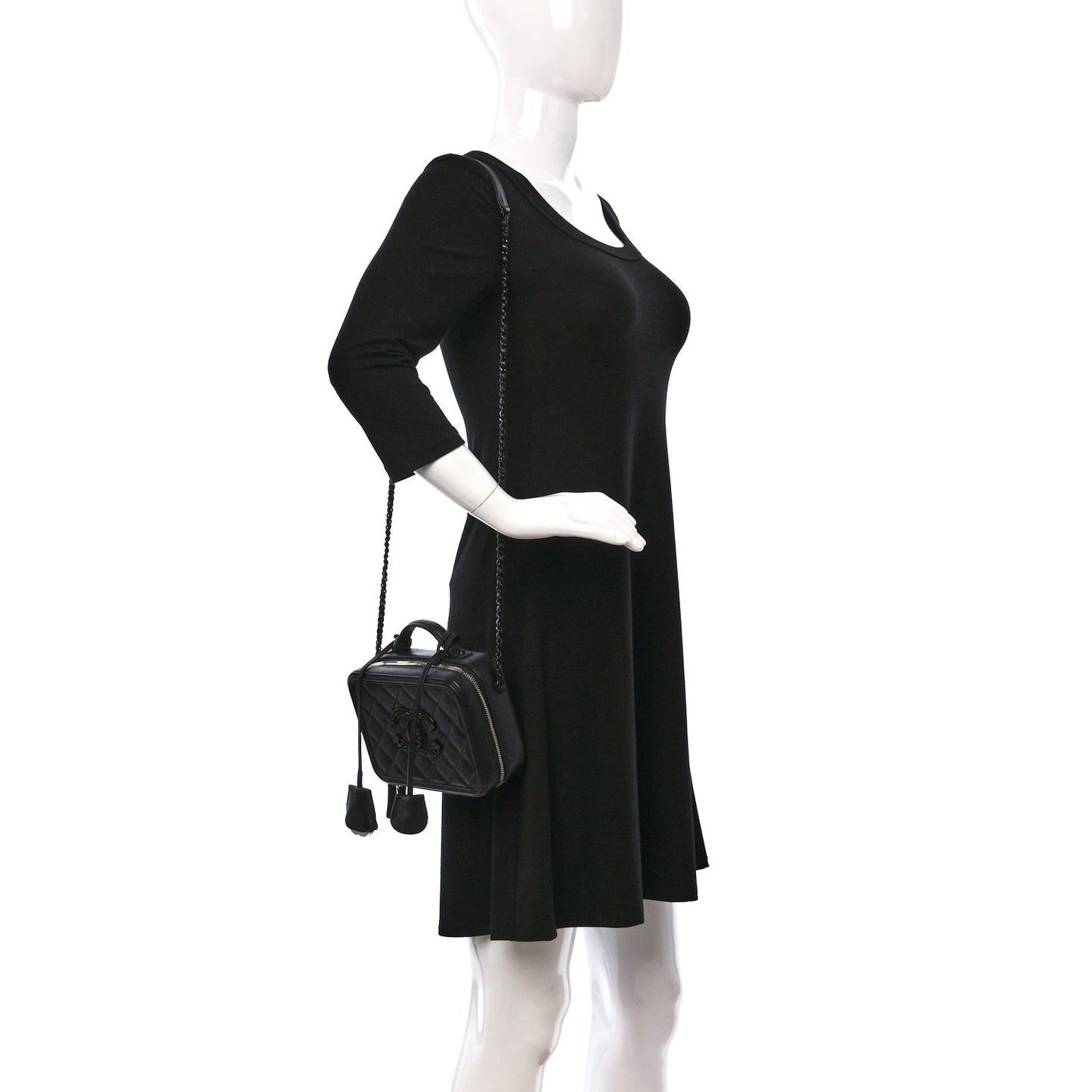 Lambskin Quilted Small CC Filigree Vanity Case Black