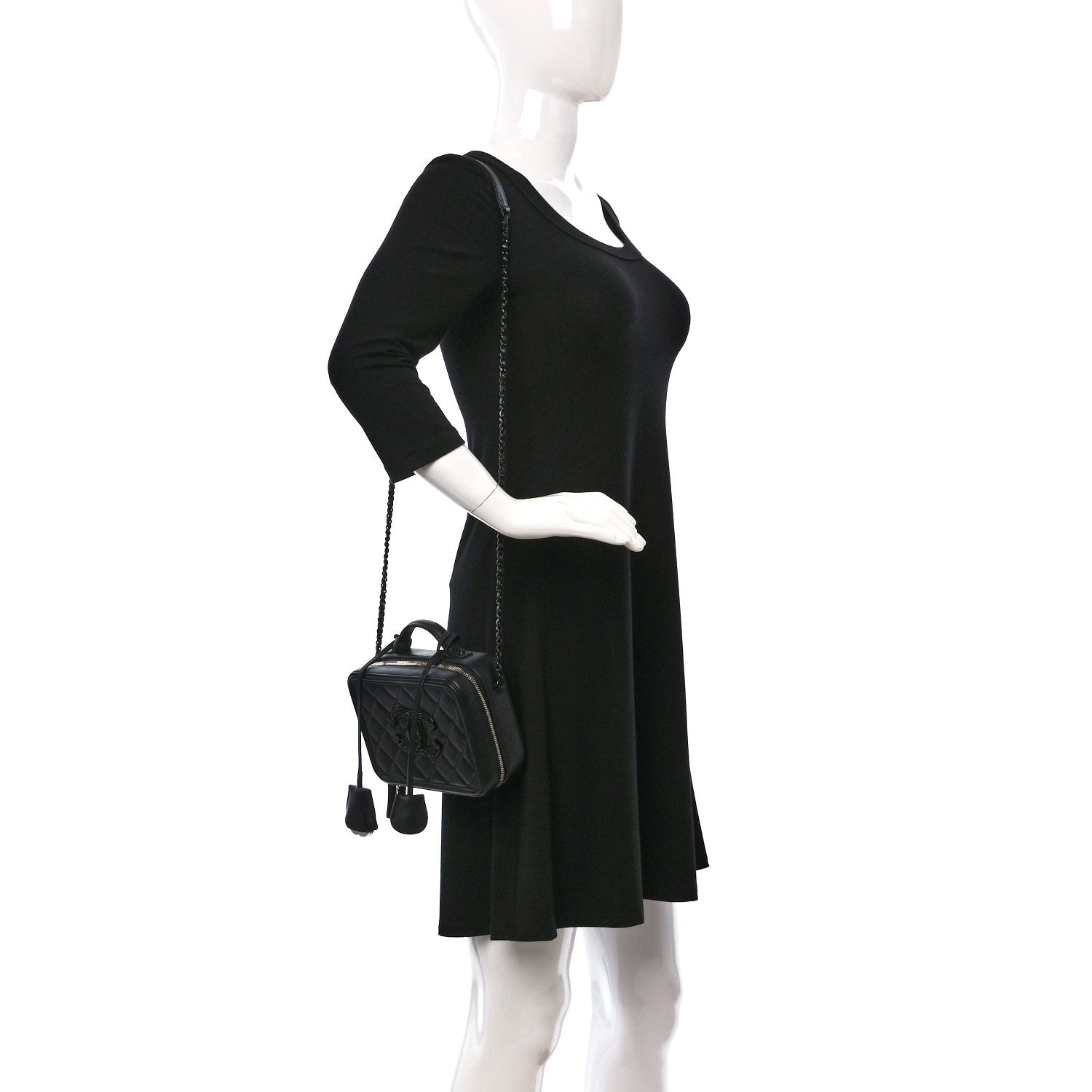 Chanel Lambskin Quilted Small CC Filigree Vanity Case Black 2 of 9