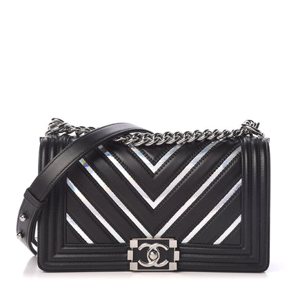 Chanel Lambskin Iridescent PVC Chevron Quilted Medium Boy Flap Black Silver 1 of 12