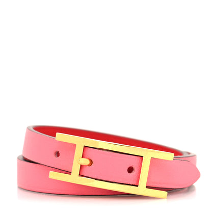 Hermes Swift Chamonix Behapi Double Tour Reversible Bracelet T1 Rose Azalee Rouge De Coeur 1 of 5
