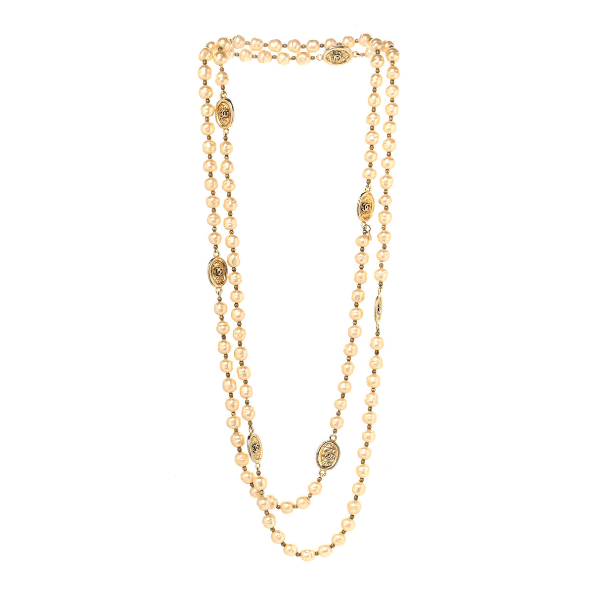 Pearl CC Long Necklace Gold