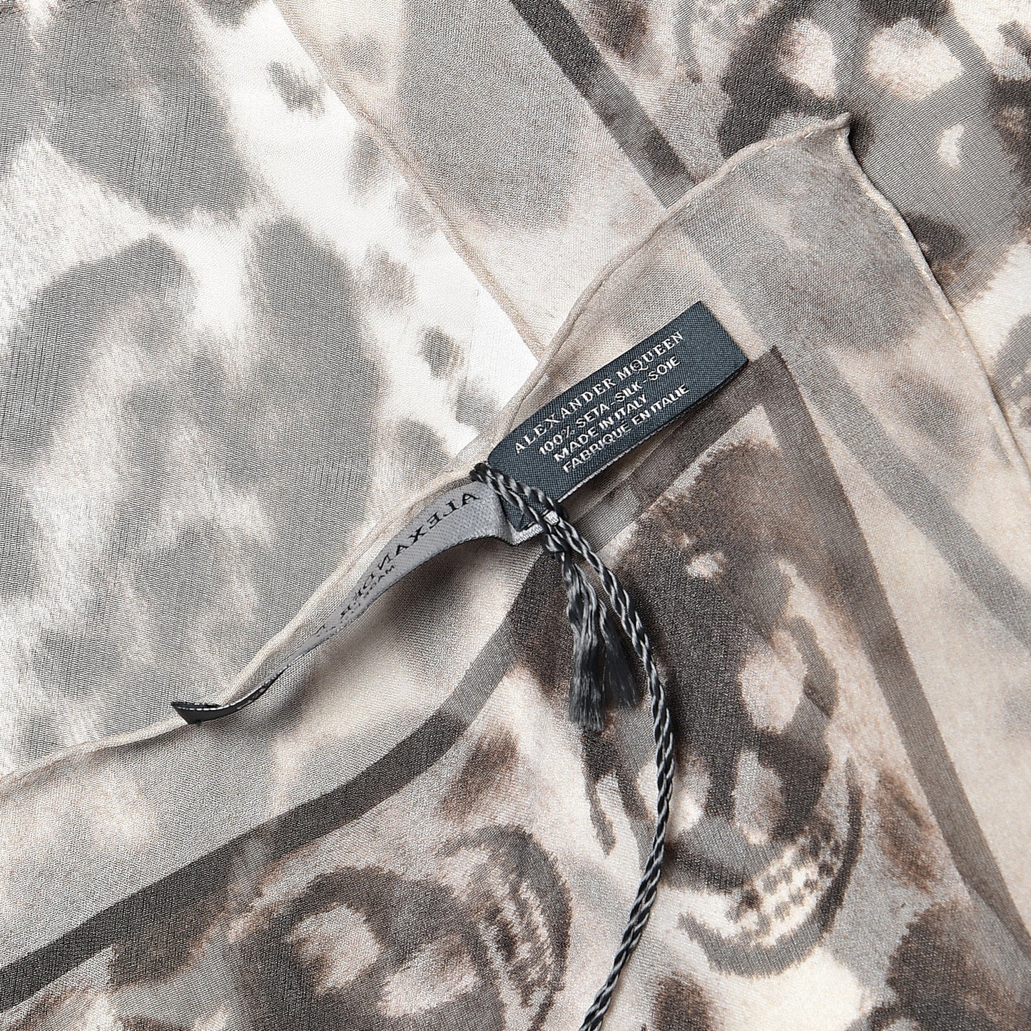 Silk Chiffon Animalier Skull Scarf Off White Dark Brown