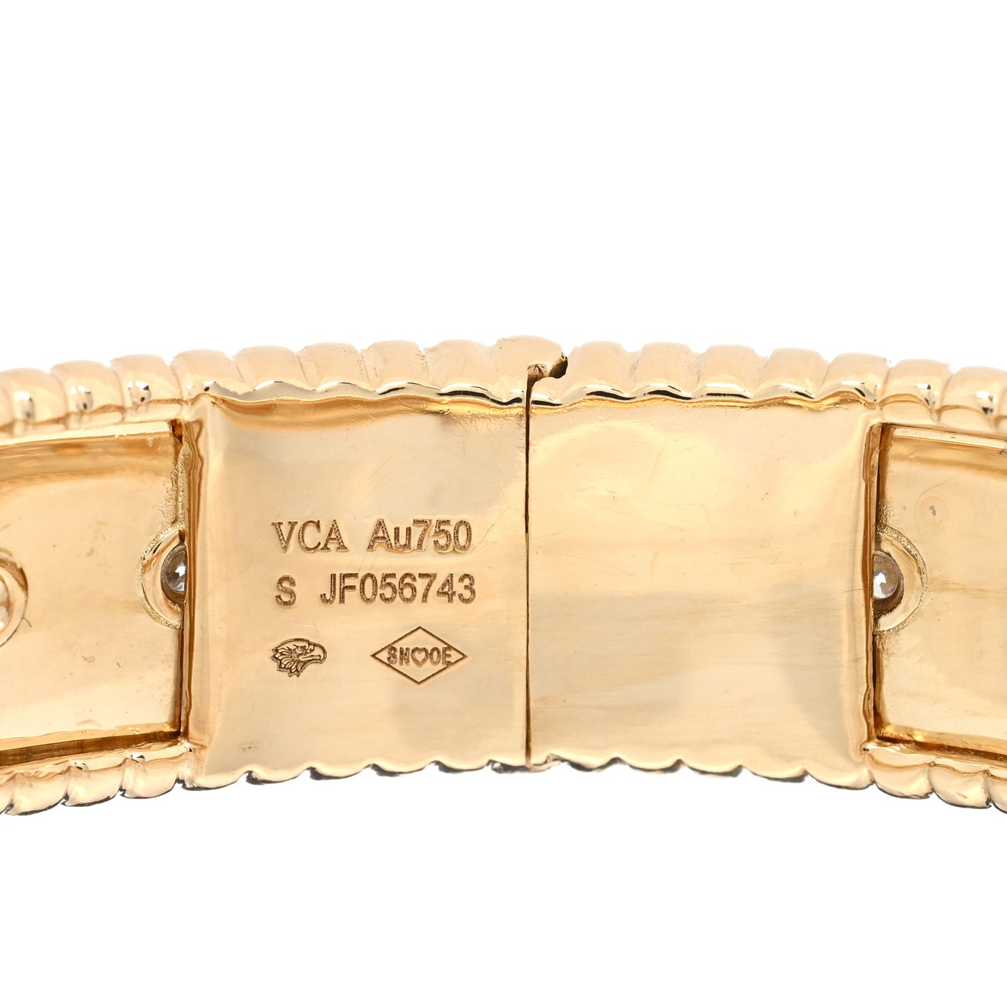 18K Yellow Gold Diamond Perlee Clovers Bangle Bracelet S