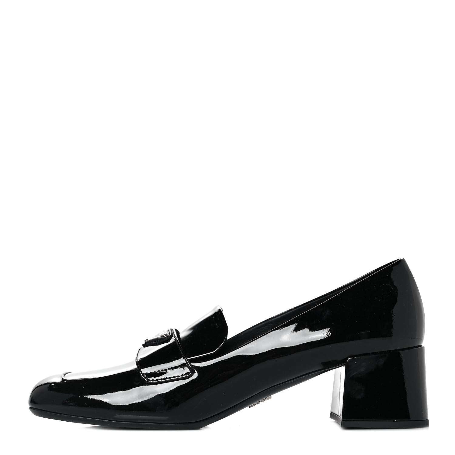 Prada Vernice Metal Triangle Logo Loafers 37 Black 1 of 8