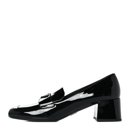 Prada Vernice Metal Triangle Logo Loafers 37 Black 1 of 8