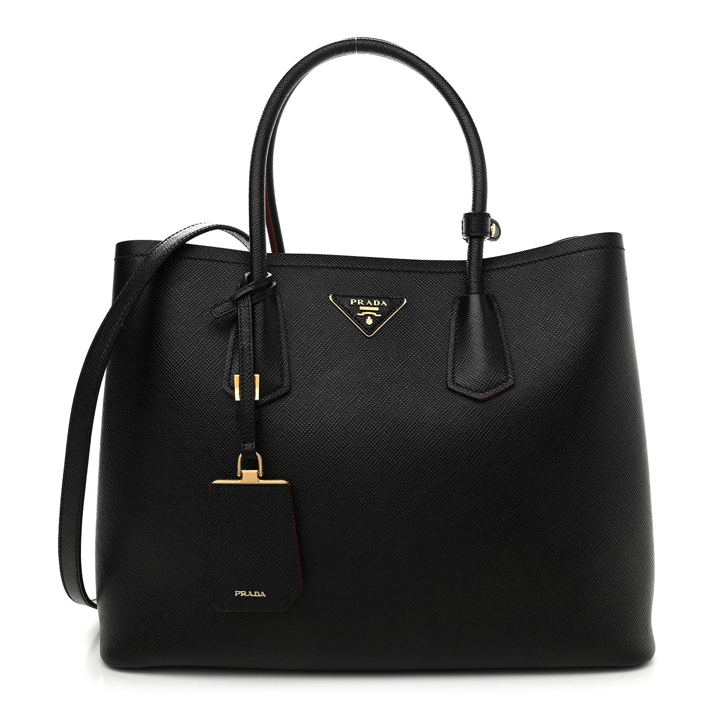 Saffiano Cuir Small Double Bag Black Fuoco