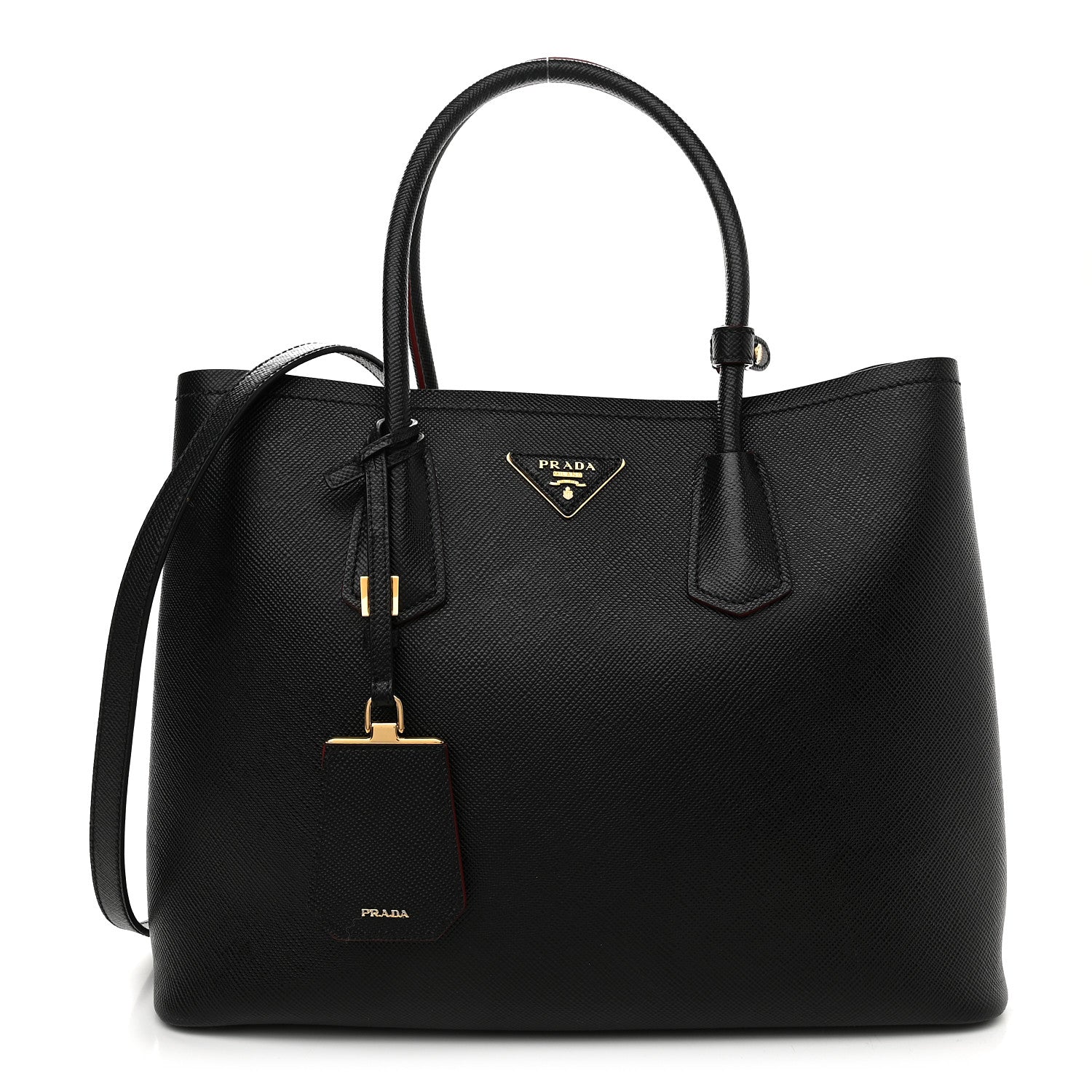 Prada Saffiano Cuir Small Double Bag Black Fuoco 1 of 10