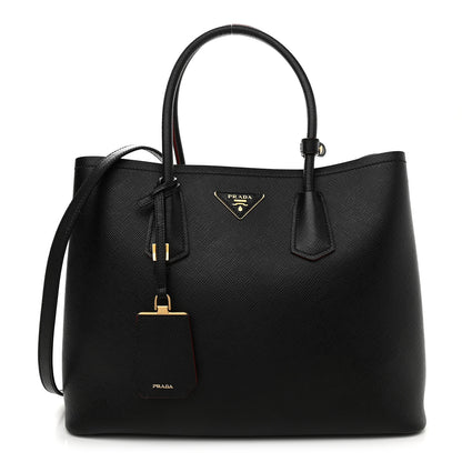 Prada Saffiano Cuir Small Double Bag Black Fuoco 1 of 10
