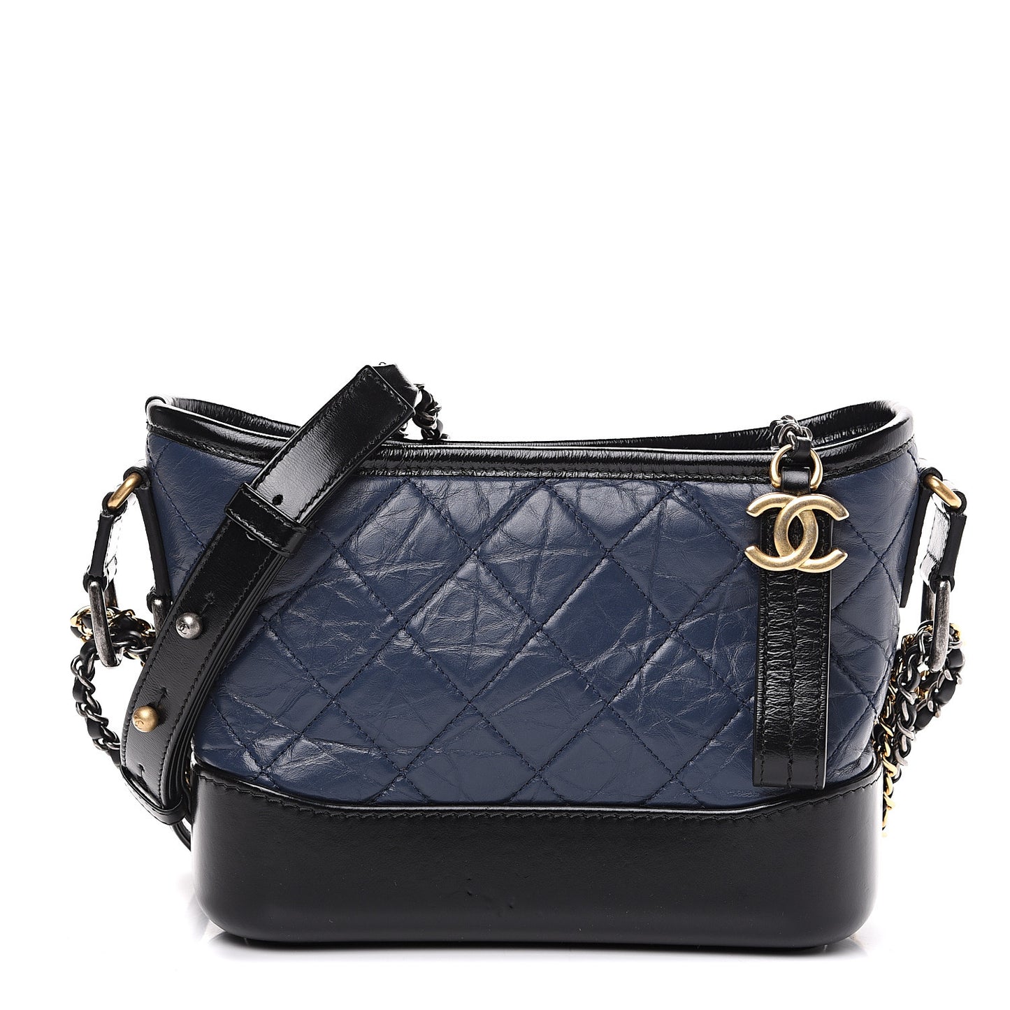 Aged Calfskin Quilted Small Gabrielle Hobo Navy Black