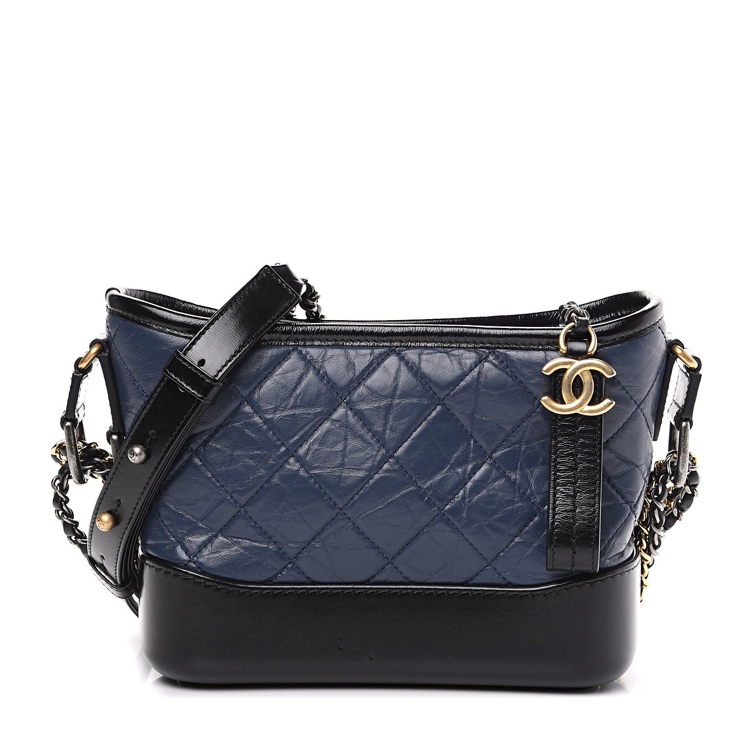 Chanel Aged Calfskin Quilted Small Gabrielle Hobo Navy Black 1 of 11