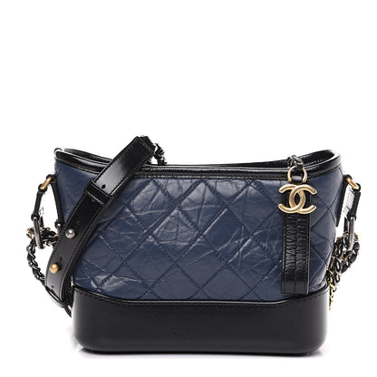 Chanel Aged Calfskin Quilted Small Gabrielle Hobo Navy Black 1 of 11