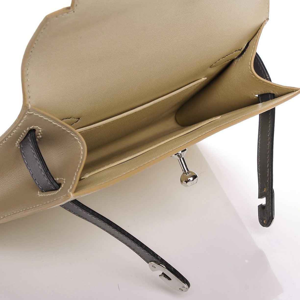 Tri-Color Box Mini Kelly Pochette Clutch Parchemin Ardoise Tabac Camel