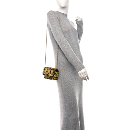 Versace Silk Barocco Printed Quilted Virtus V Mini Chain Flap Shoulder Bag Black Gold 2 of 9