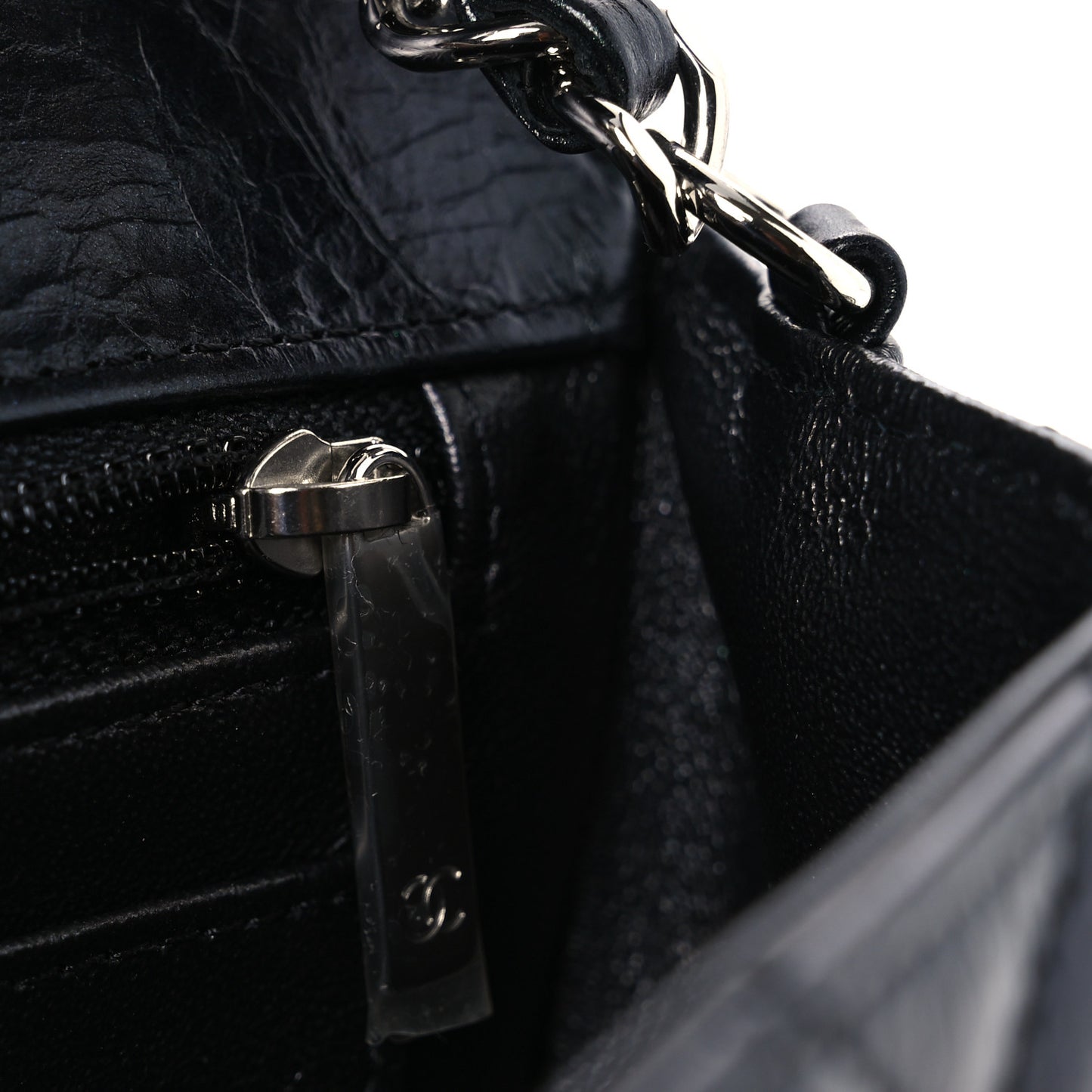 Metallic Aged Calfskin Quilted Mini Rectangular Flap  Green