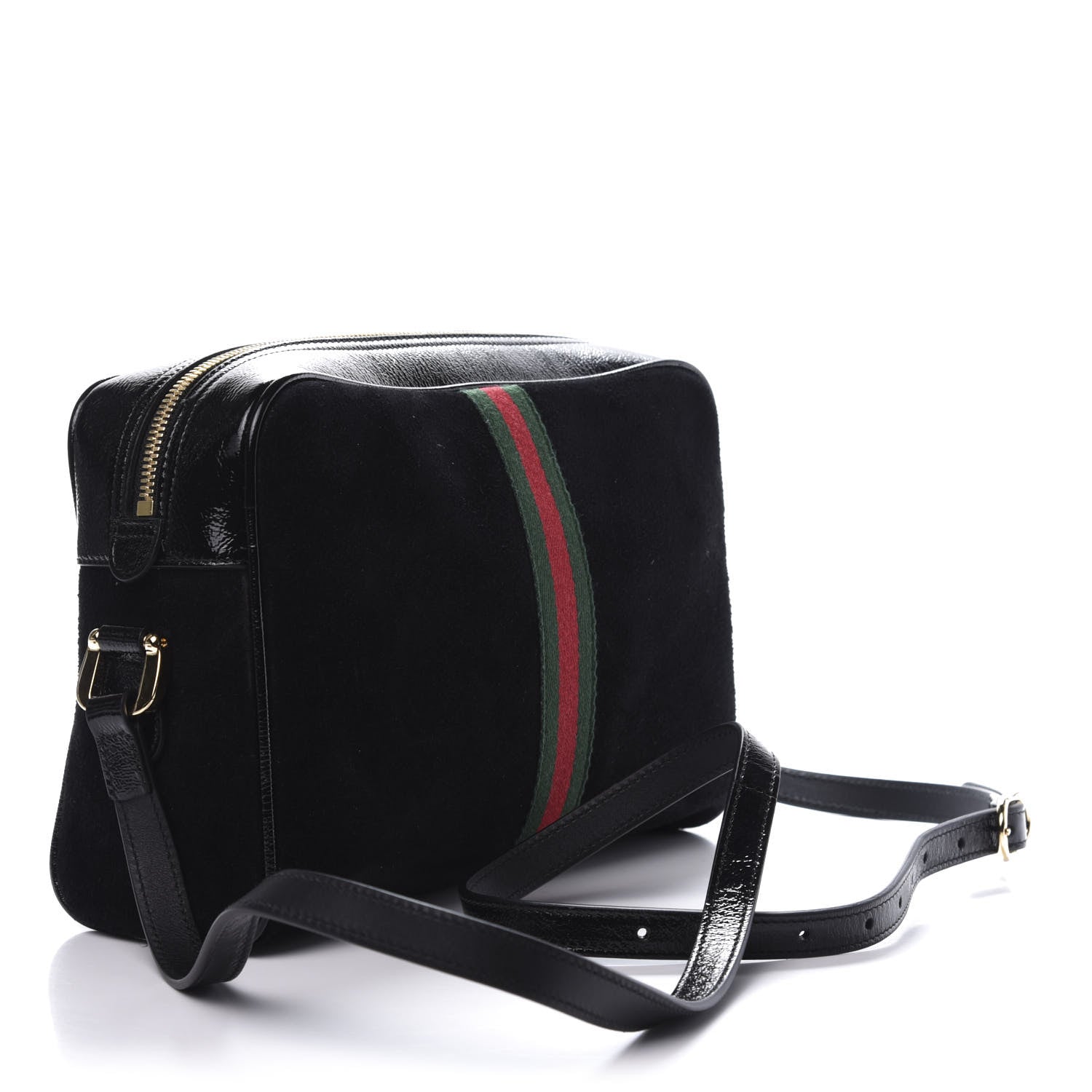 Gucci Suede Patent Web Small Ophidia Shoulder Bag Black 3 of 11