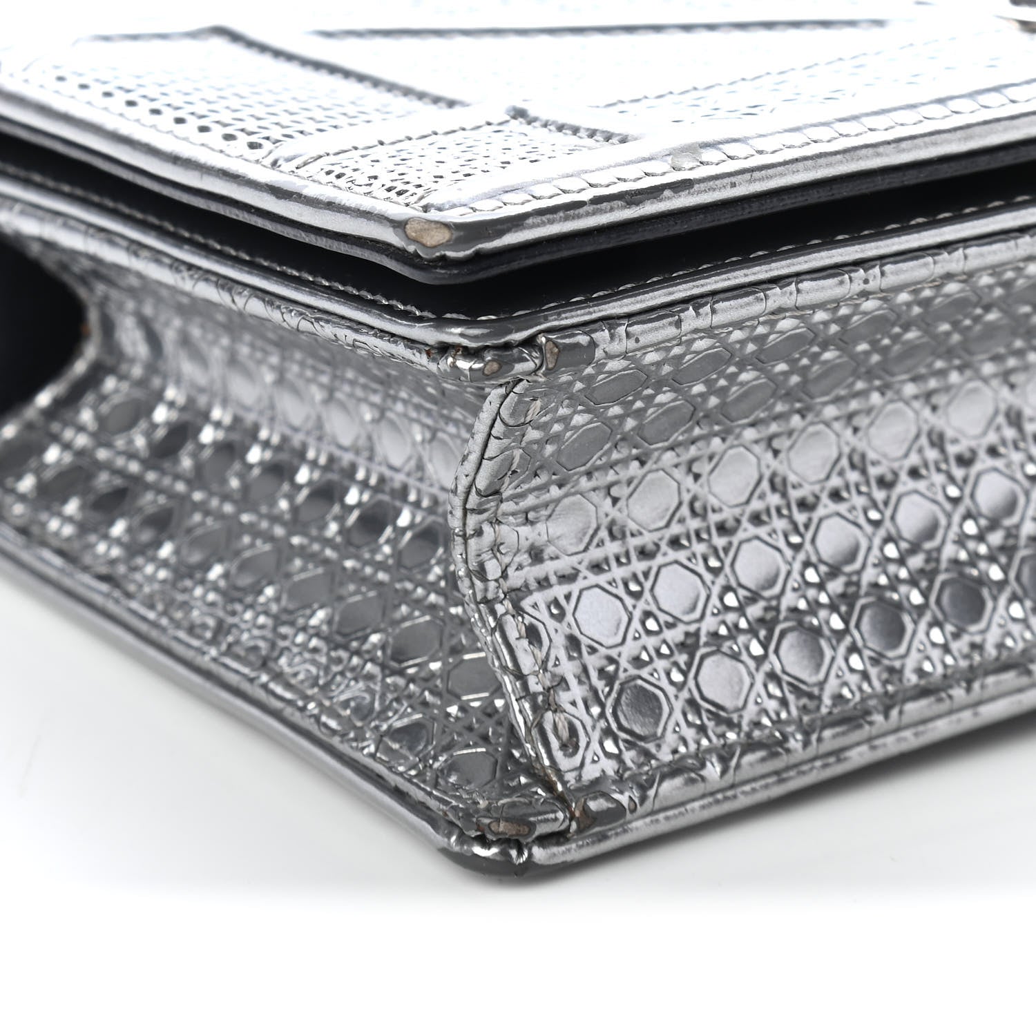 Christian Dior Metallic Patent Micro-Cannage Mini Diorama Flap Bag Silver 6 of 9